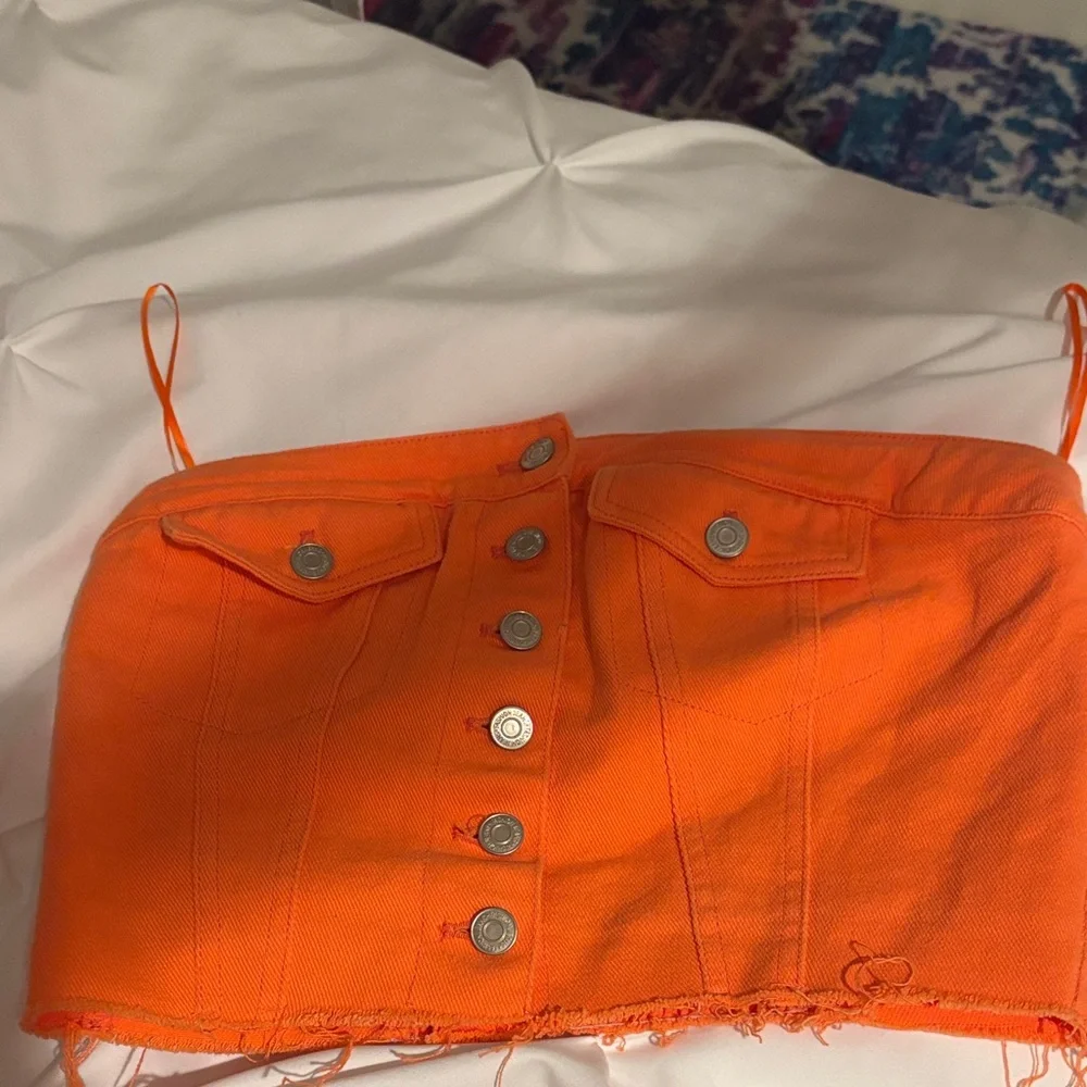 Papermoon Orange Button-Up Crop Top - Picture 1 of 1